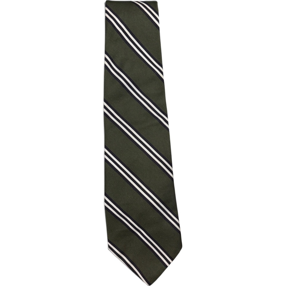 Brooks Brothers Makers Vintage Silk Blend Repp Stripe Tie Olive Green England